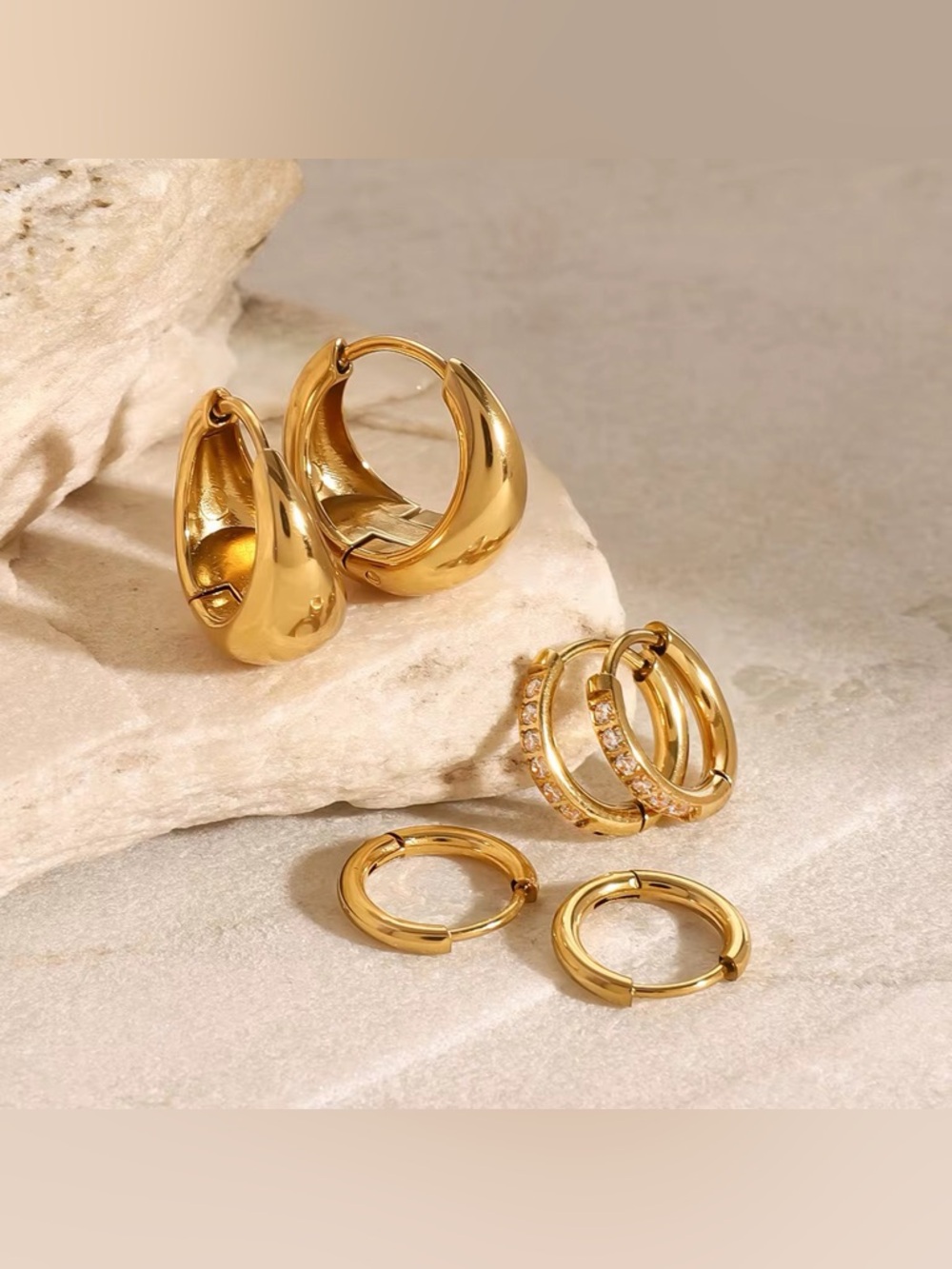 3 Pairs | 18K Gold Plated Hoop Earring Set